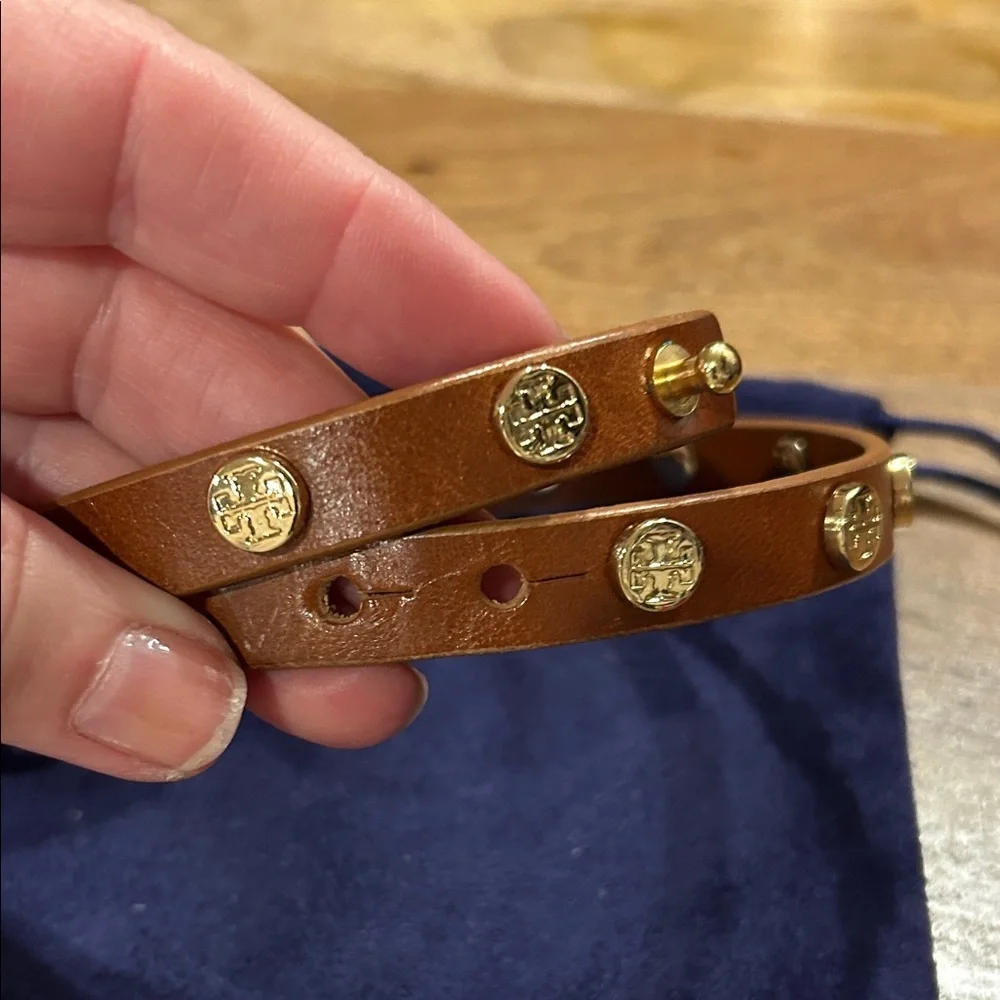 Tory Burch Brown Leather wrap bracelet